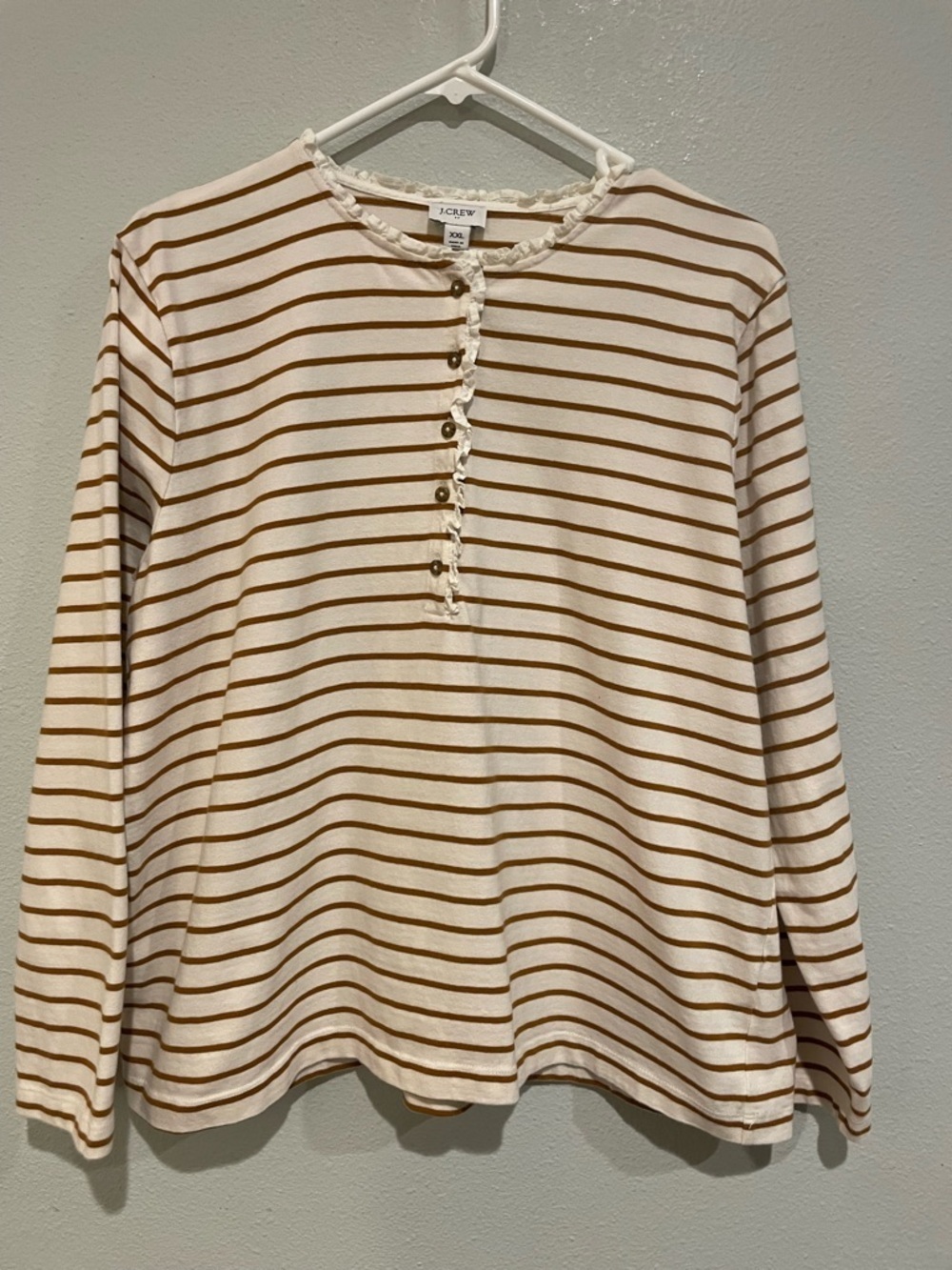 J. Crew Cream and Brown Striped Long-Sleeve Henley